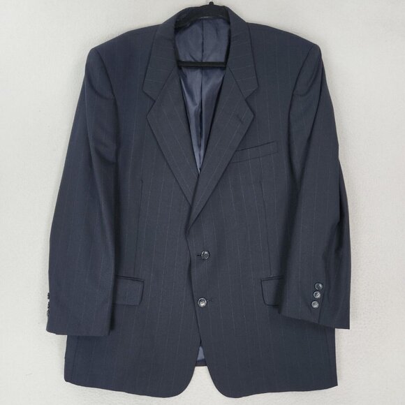 Albert Nipon Jacket Mens 46R Navy Blue Pinstripe Parisian Wool Blazer Suit Coat - Picture 1 of 16